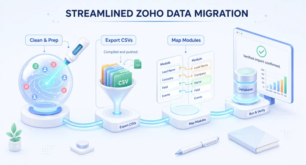 The 4 steps of Zoho CRM data migration.
