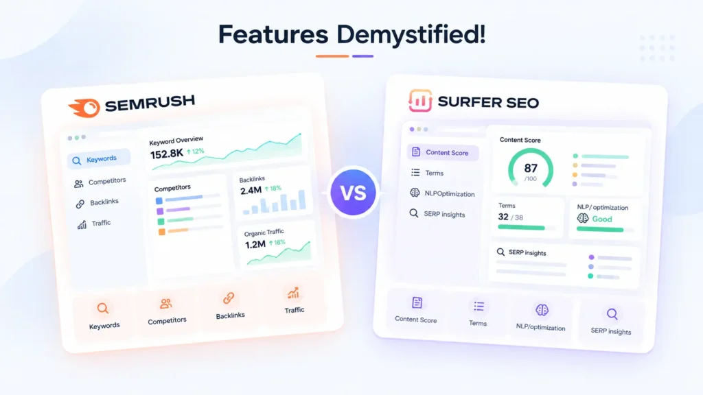 Semrush vs SurferSEO Features